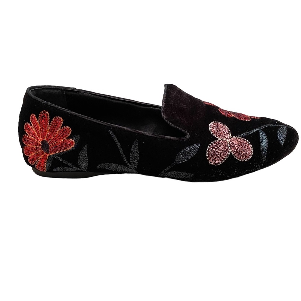 Birdies The Starling Floral Flower Black Velvet Slip On Loafers Flats Women 9